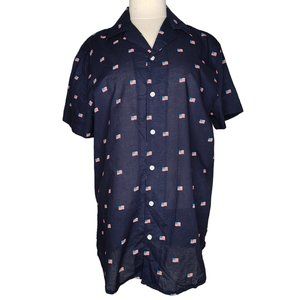 Trunks Surf & Swim Co Tommy Shirt M Blue USA American Flag Sleeve Button Down